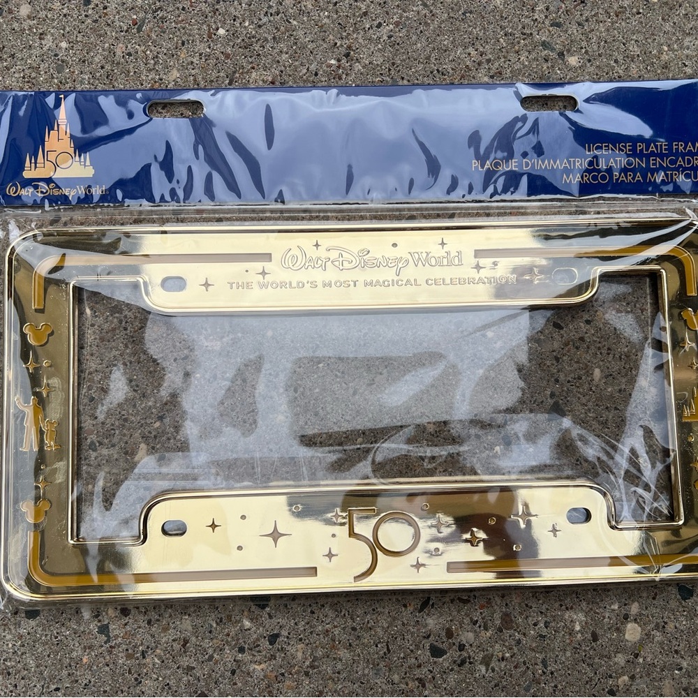 Disney World 50th Anniversary Gold License Plate Frame